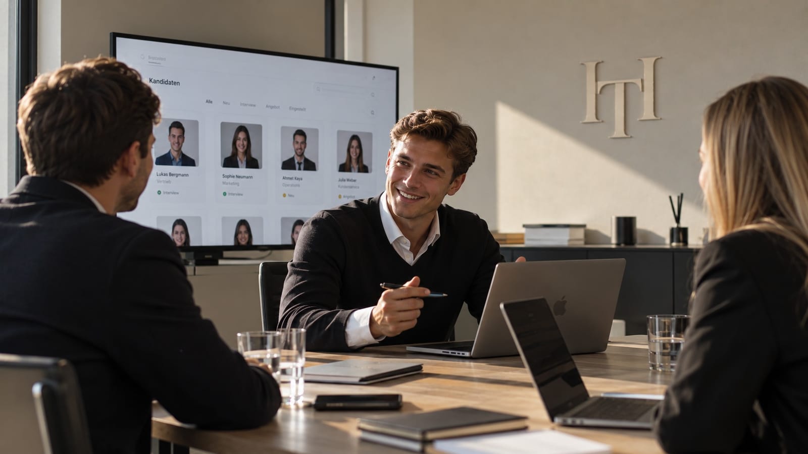 Havenport-Recruiting-Besprechung mit Kandidatenübersicht auf dem Bildschirm