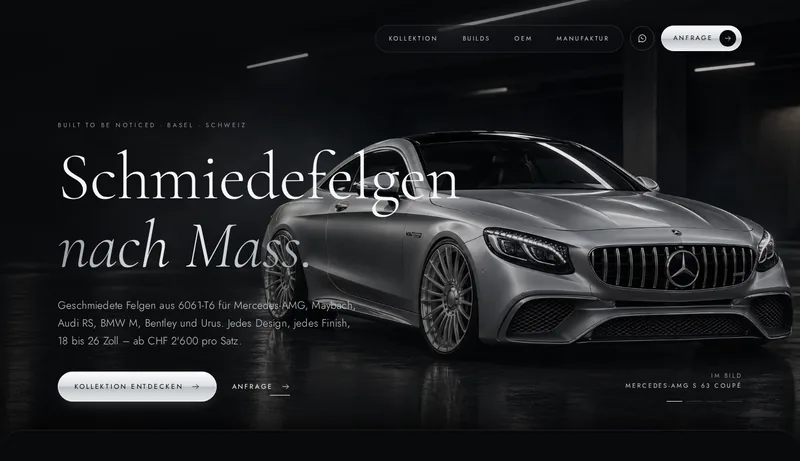 Website einer Manufaktur für Schmiedefelgen